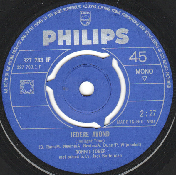 Ronnie Tober : Iedere Avond / Voor Jou (7", Single, Mono, Blu)