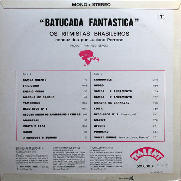 Os Ritmista Brasileiros* Conduzidos Por Luciano Perrone : Batucada Fantastica (LP, RE)