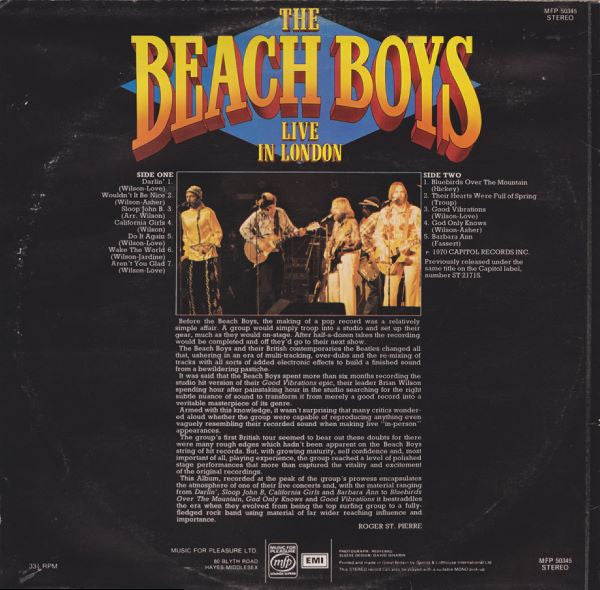 The Beach Boys : Live In London (LP, Album, RE)