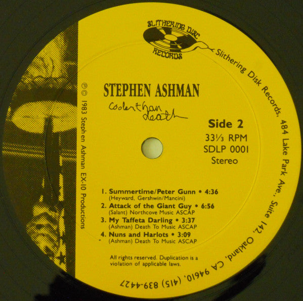 Stephen Ashman, Zasu Pitts Memorial Orchestra : Cooler Than Death (LP, Album)