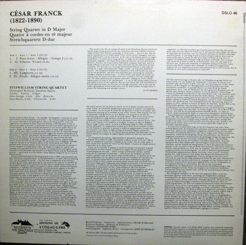 Franck*, Fitzwilliam String Quartet : Quartet In D Major (LP)