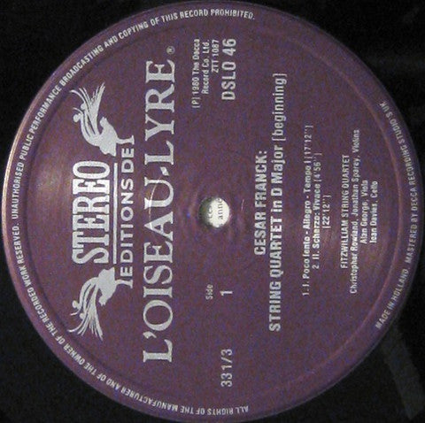Franck*, Fitzwilliam String Quartet : Quartet In D Major (LP)