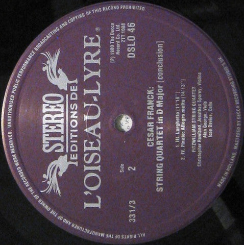 Franck*, Fitzwilliam String Quartet : Quartet In D Major (LP)