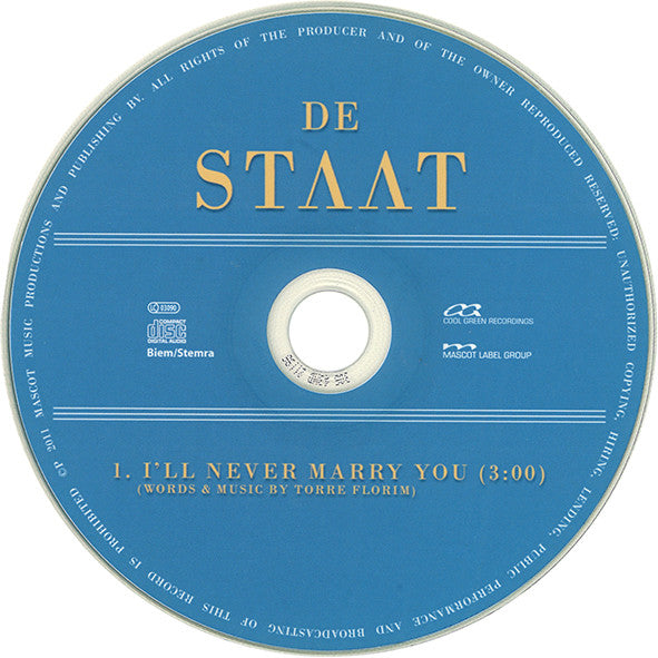 De Staat : I'll Never Marry You (CDr, Single, Promo)