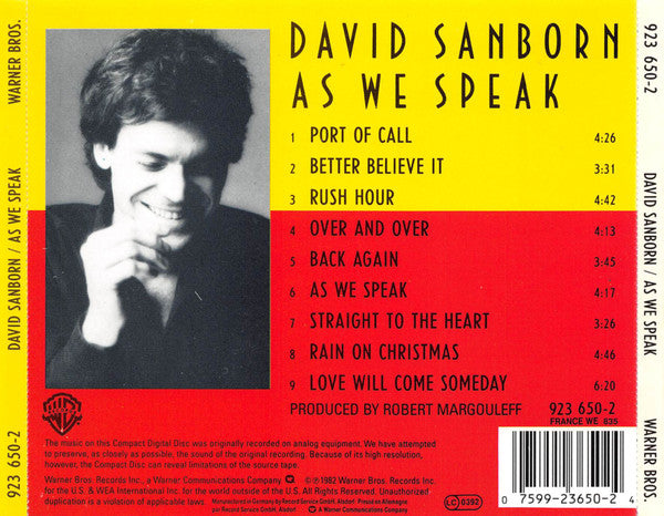 David Sanborn : As We Speak (CD, Album, RE)
