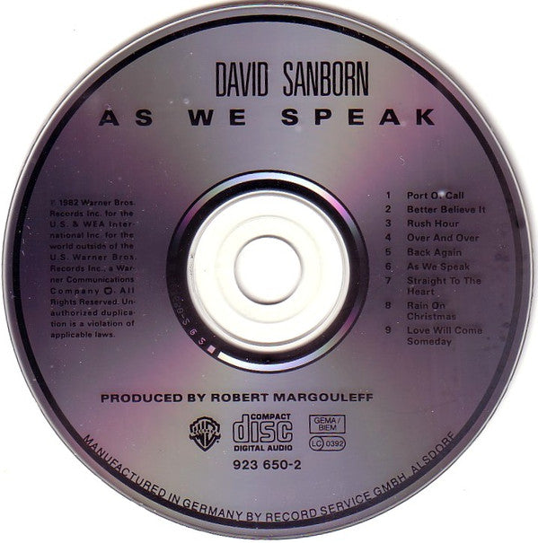 David Sanborn : As We Speak (CD, Album, RE)