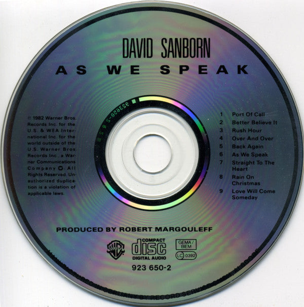 David Sanborn : As We Speak (CD, Album, RE)