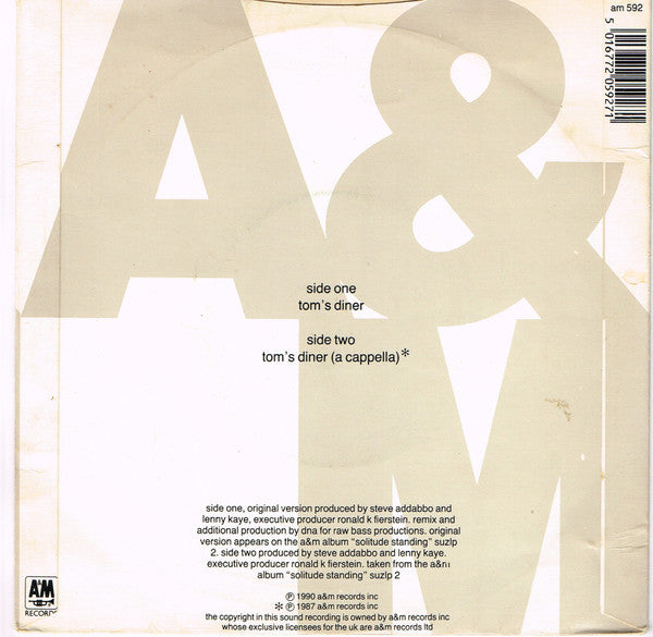 DNA Featuring Suzanne Vega : Tom's Diner (7", Single)