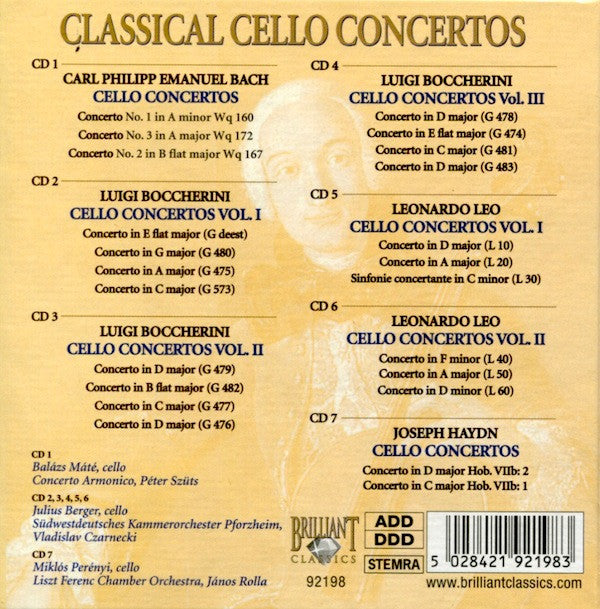 Carl Philipp Emanuel Bach, Joseph Haydn, Luigi Boccherini, Leonardo Leo : Classical Cello Concertos (7xCD + Box, Comp)