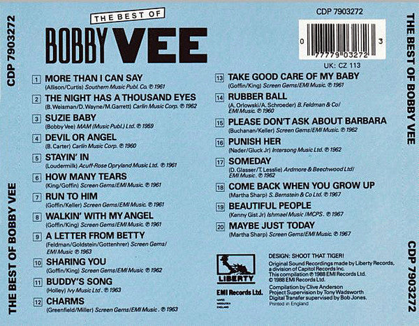 Bobby Vee : The Best Of Bobby Vee (CD, Comp, RE)