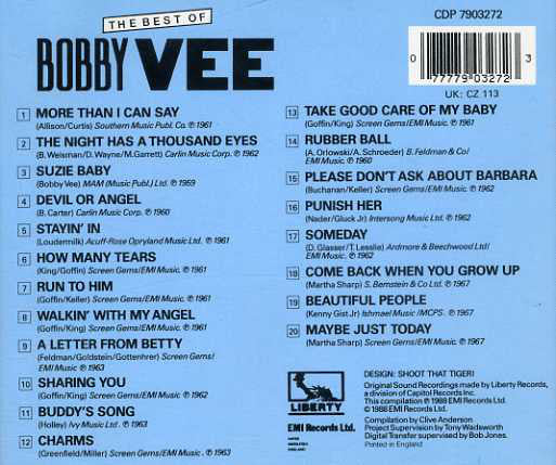Bobby Vee : The Best Of Bobby Vee (CD, Comp, RE)