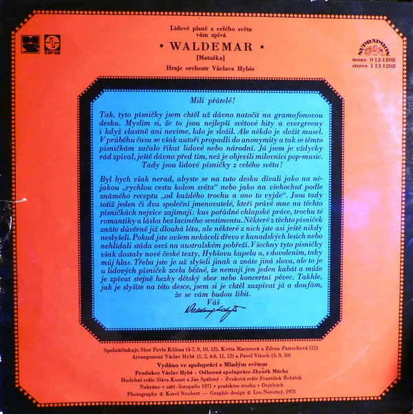 Waldemar Matuška : Lidové Písně (LP, Album, RP)