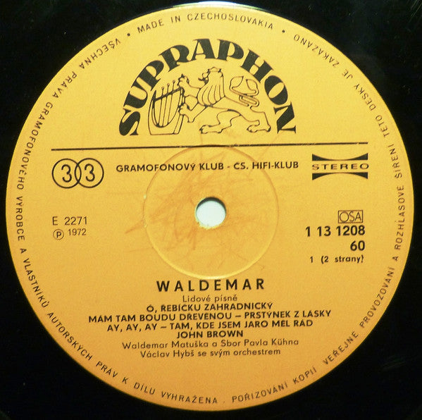 Waldemar Matuška : Lidové Písně (LP, Album, RP)