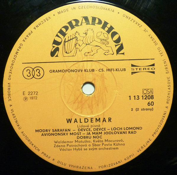 Waldemar Matuška : Lidové Písně (LP, Album, RP)