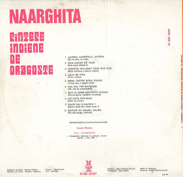 Naarghita : Cîntece Indiene De Dragoste (LP, Album)