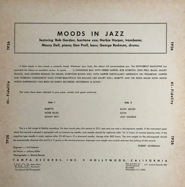 Bob Gordon (2) • Herb Harper • Don Prell • Maury Dell • George Redman (2) : Moods In Jazz (LP, Album, Mono, RE)