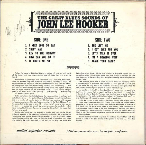 John Lee Hooker : The Great Blues Sounds Of John Lee Hooker (LP, Album, RE)