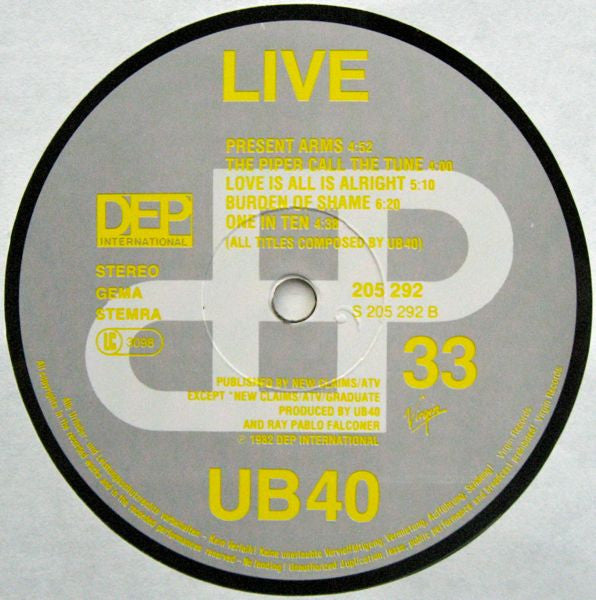 UB40 : Live (LP, Album)