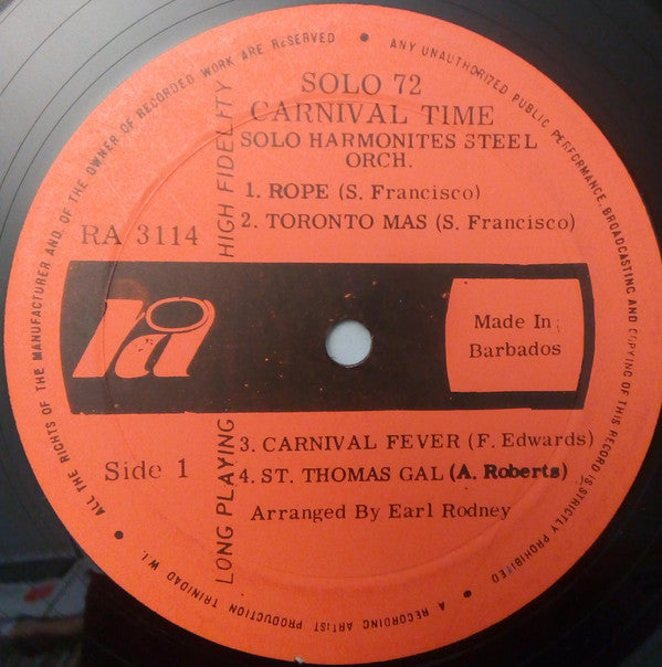 Solo Harmonites Steel Orchestra : Carnival Time Vol II (LP, Album)