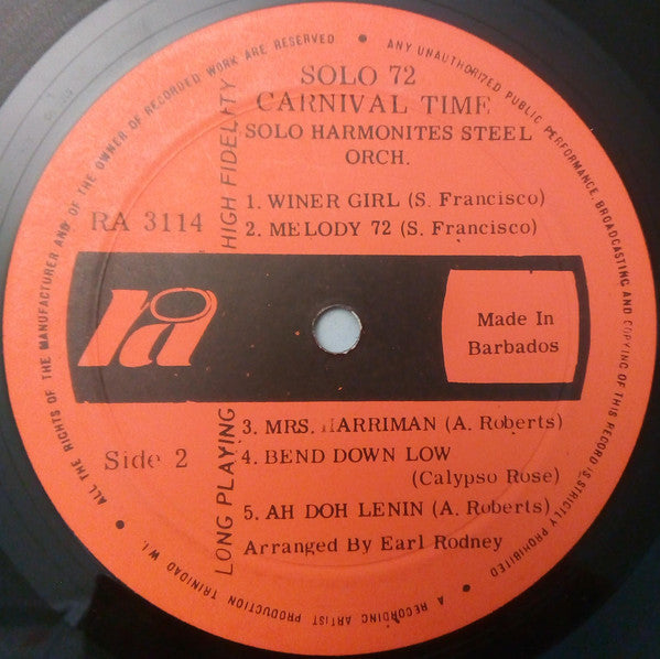 Solo Harmonites Steel Orchestra : Carnival Time Vol II (LP, Album)