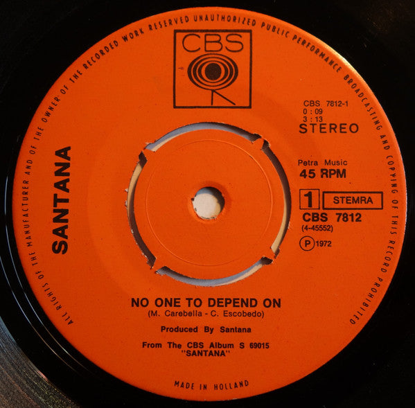Santana : No One To Depend On / Taboo (7", Single)