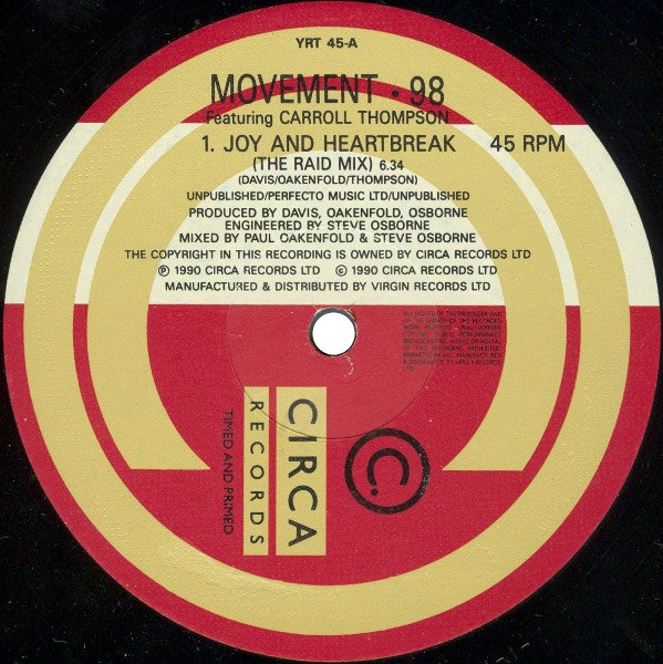 Movement. 98* Featuring Carroll Thompson : Joy And Heartbreak (12")