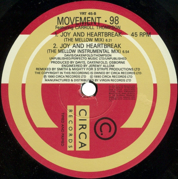 Movement. 98* Featuring Carroll Thompson : Joy And Heartbreak (12")