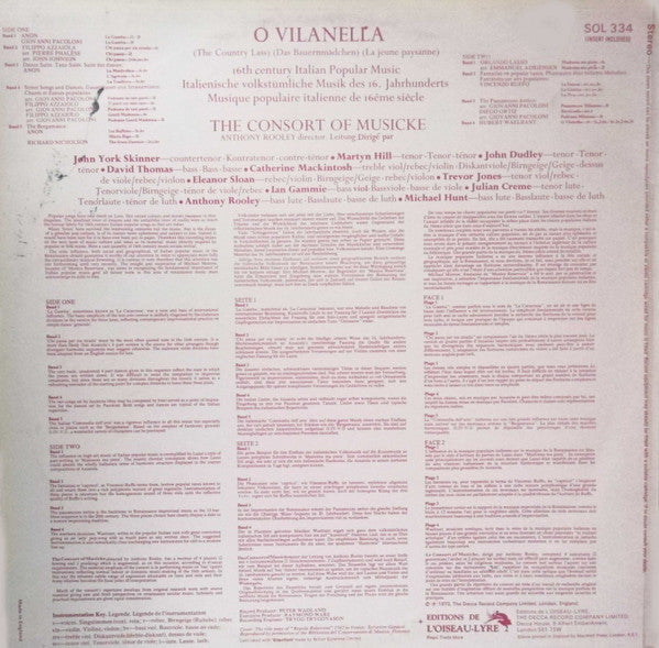 The Consort Of Musicke : O Vilanella (LP)