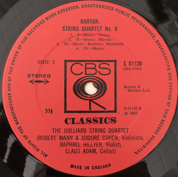 Bartok*, The Juilliard String Quartet* : String Quartets Nos. 5 & 6 (LP, Album, RE)