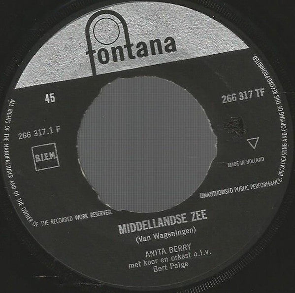 Anita Berry : Middellandse Zee (7", Single, Mono)