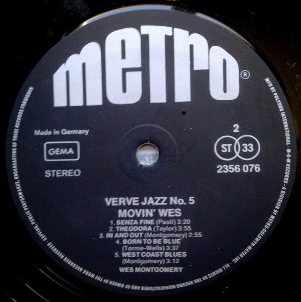 Wes Montgomery : Movin' Wes (LP, Album, RE)