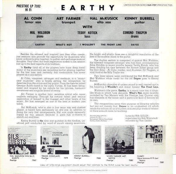 The Prestige All Stars : Earthy (LP, Album, Mono, Ltd, RE, RM, Aud)