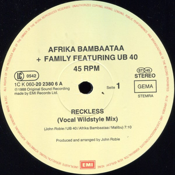 Afrika Bambaataa & Family : Reckless (12", Maxi)