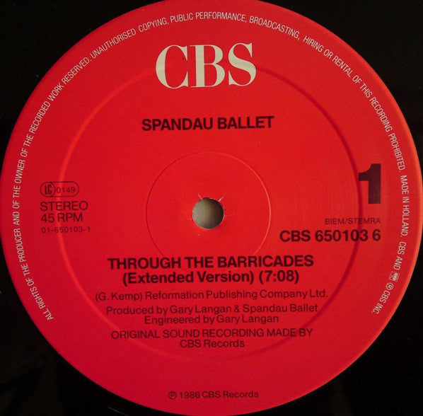 Spandau Ballet : Through The Barricades (Extended Version) (12", Maxi)