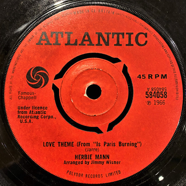 Herbie Mann : Love Theme (From 'Is Paris Burning') (7", Single)