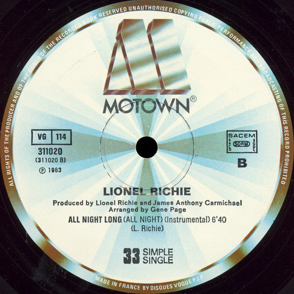 Lionel Richie : All Night Long (All Night) (12", Single, Ltd)