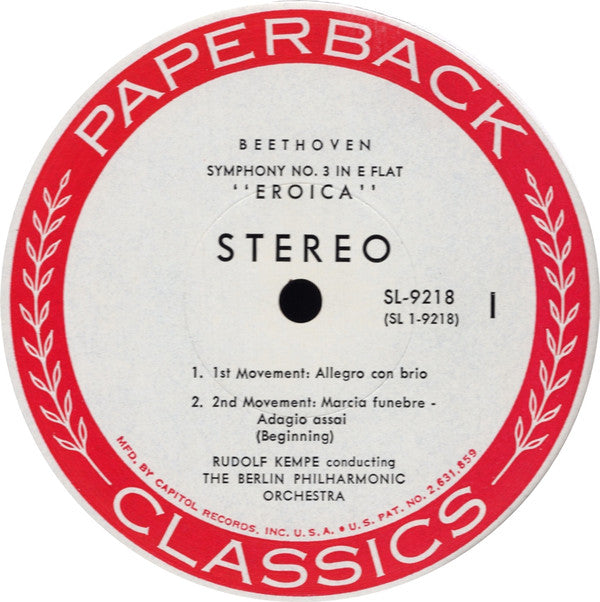 Rudolf Kempe, Berliner Philharmoniker, Ludwig Van Beethoven : Symphony No. 3 In E Flat ("Eroica") (LP)