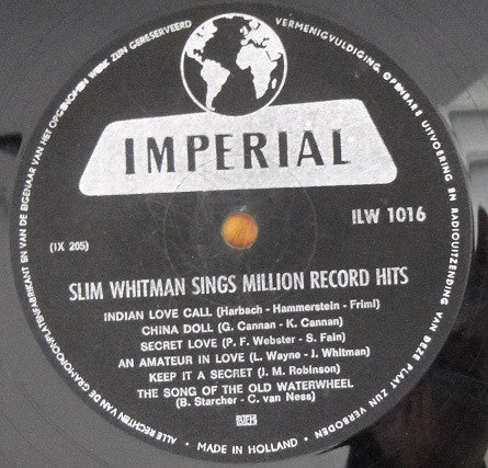 Slim Whitman : Slim Whitman Sings Million Record Hits (LP, Album, Comp)