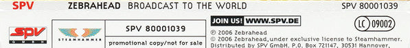Zebrahead : Broadcast To The World (CD, Album, Promo)