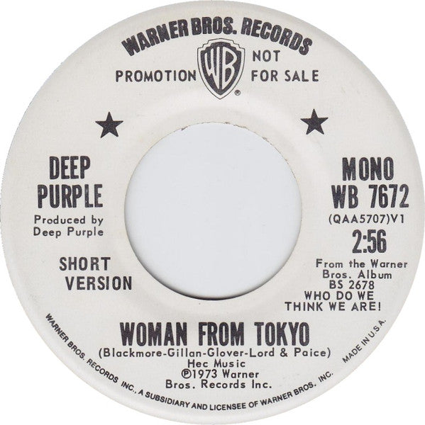 Deep Purple : Woman From Tokyo (Mono / Stereo) (7", Promo)