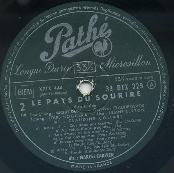 Franz Lehár - Liliane Berton - Michel Dens : Le Pays Du Sourire - Opérette Romantique En 3 Actes -  Version Abrégée (LP, Album, Mono)