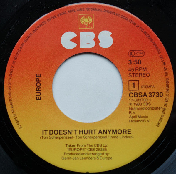 Europe (5) : It Doesn't Hurt Anymore (7", Single)
