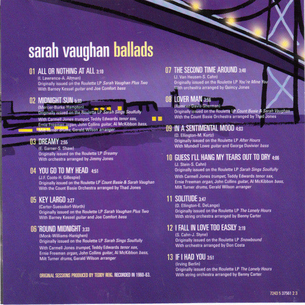 Sarah Vaughan : Ballads (CD, Comp)