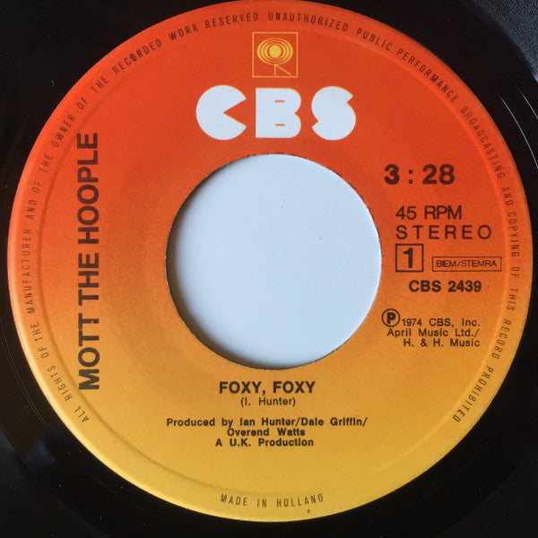 Mott The Hoople : Foxy, Foxy (7", Single)