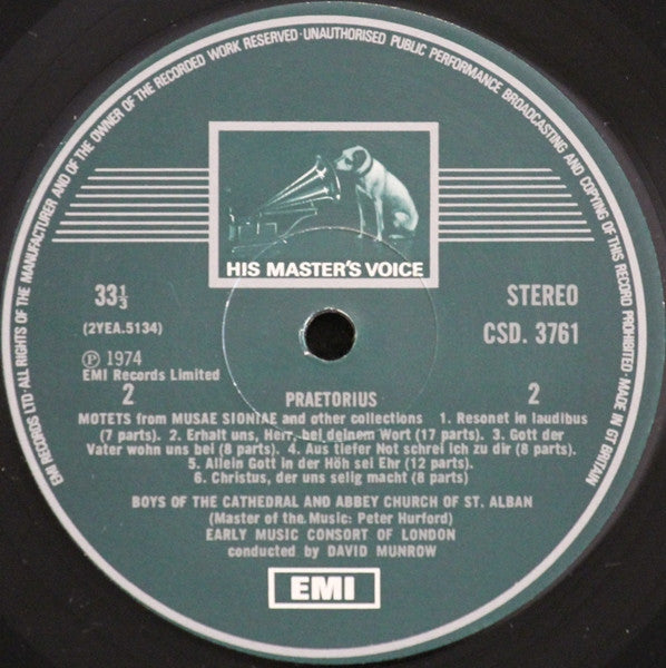 The Early Music Consort Of London Conducted By David Munrow - Michael Praetorius : Music By Praetorius: Dances From Terpsichore / Motets From Musae Sioniae (LP, Album)