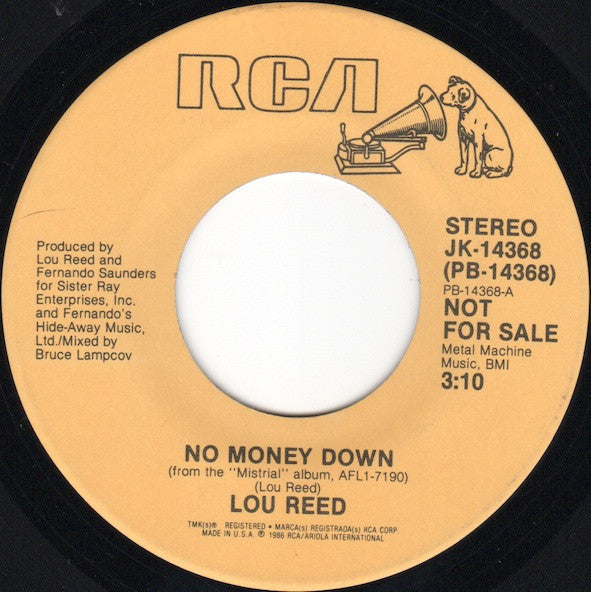 Lou Reed : No Money Down (7", Single, Promo)