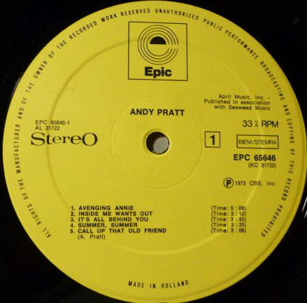 Andy Pratt : Andy Pratt (LP, Album)