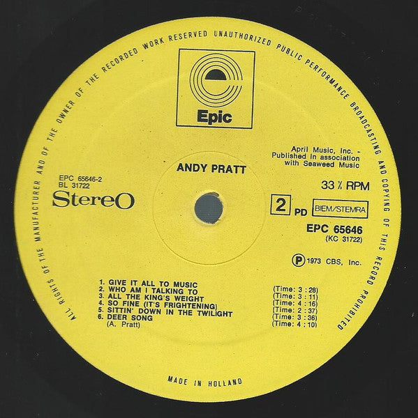 Andy Pratt : Andy Pratt (LP, Album)
