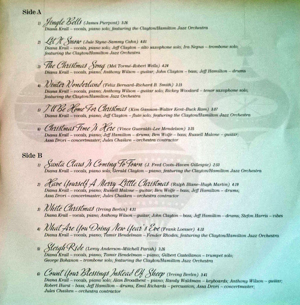 Diana Krall Featuring The Clayton-Hamilton Jazz Orchestra : Christmas Songs (LP, Album, RE)