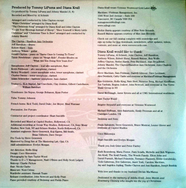 Diana Krall Featuring The Clayton-Hamilton Jazz Orchestra : Christmas Songs (LP, Album, RE)